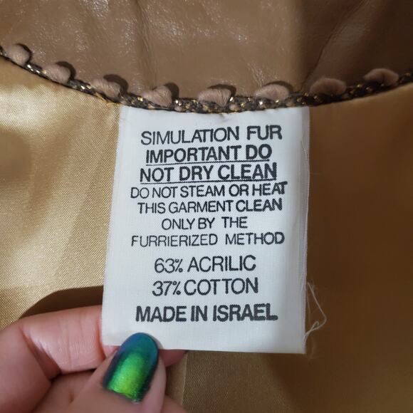 Vtg Tissavel France Faux Fur Belted Leather Coat and Gloves Womens Size 6 Tan - Picture 13 of 15